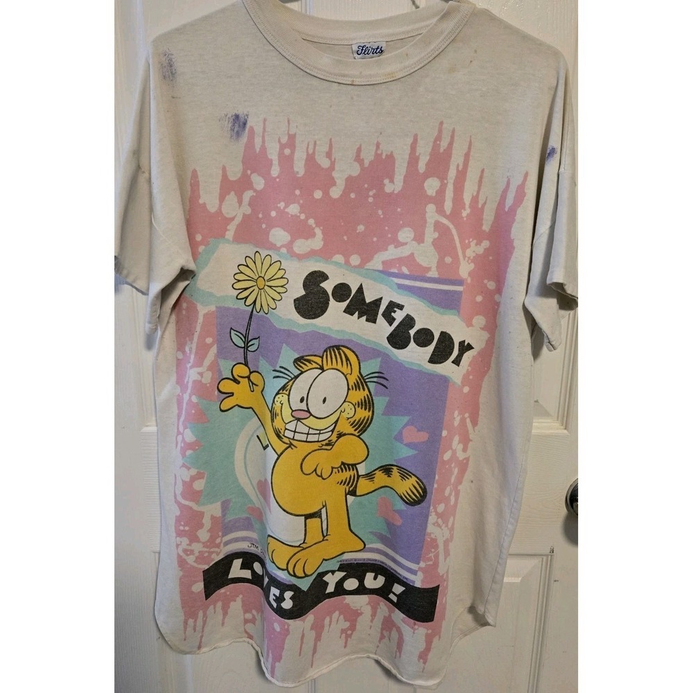 Garfield Somebody Loves You Sleep Shirt Flirts 80s Cartoon L/XL Vintage Night